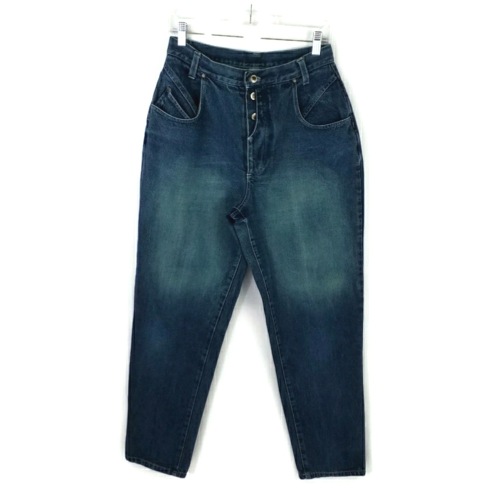Vintage Gitano Dark Acid Wash Button Fly Tapered Leg Denim Jeans Womens Size 14